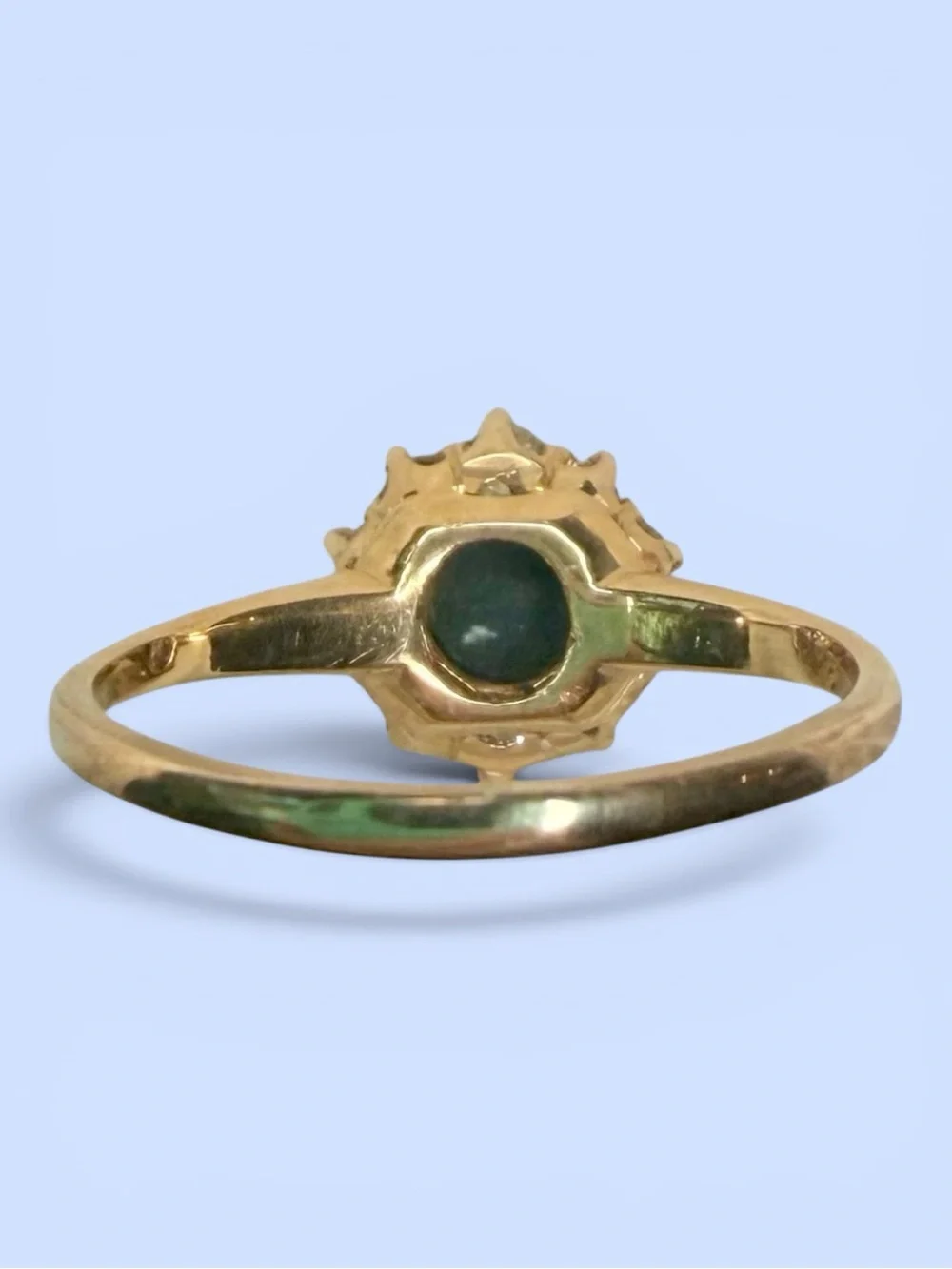 Old European Cut Diamonds .50ct & Jade Cabochon 14K Yellow Gold Ring Estate VTG